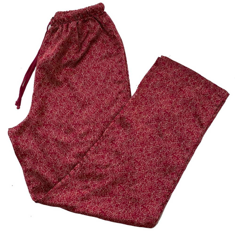 Vintage Silk Maroon Gold Floral Pattern Pajama Pants